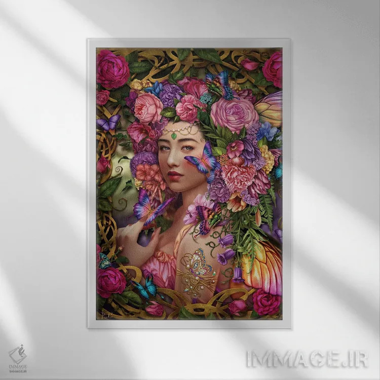 تابلو ملکه بهار اثر بریگید اشوود - نمای قابدار سفید