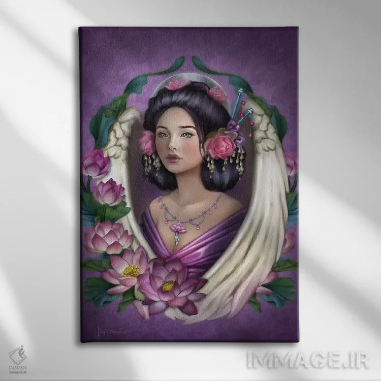 تابلو فرشته نیلوفر اثر بریگید اشوود - نمای روبهرو روی دیوار