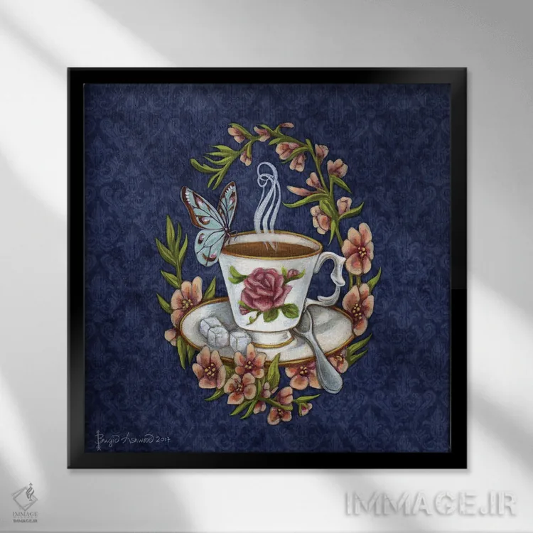 تابلو چای و مصاحبت اثر بریگید اشوود - نمای قابدار مشکی