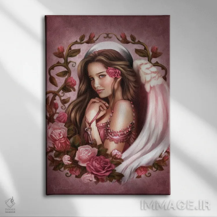 تابلو فرشته رز اثر بریگید اشوود - نمای روبهرو روی دیوار