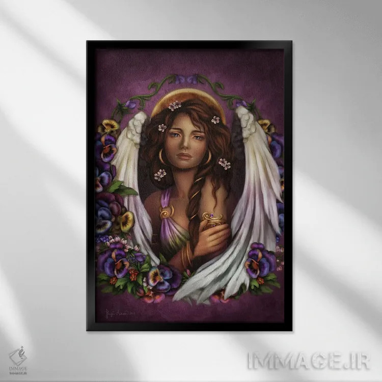 تابلو فرشته بنفشه اثر بریگید اشوود - نمای قابدار مشکی
