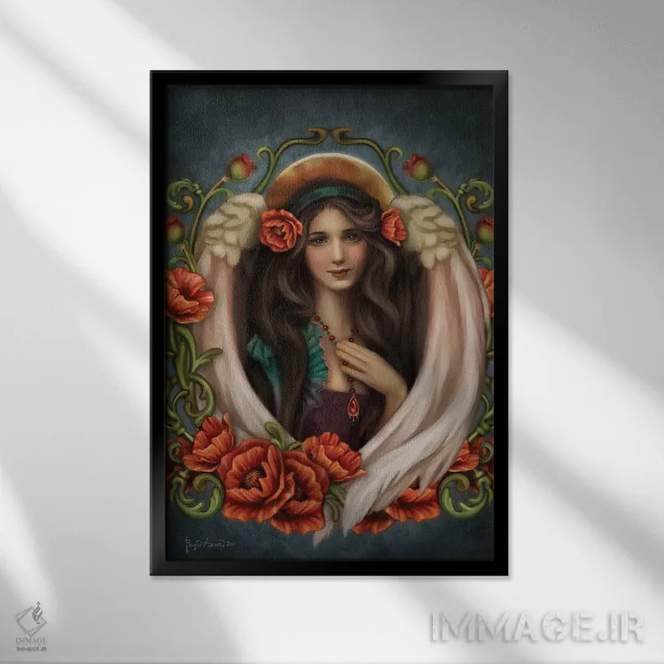 تابلو فرشته خشخاش اثر بریگید اشوود - نمای قابدار مشکی