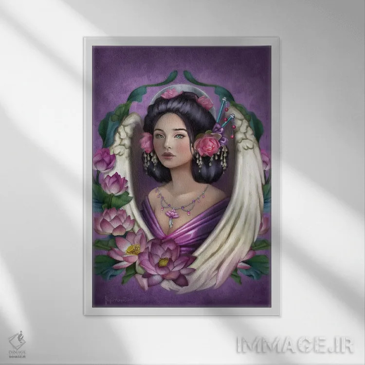 تابلو فرشته نیلوفر اثر بریگید اشوود - نمای قابدار سفید