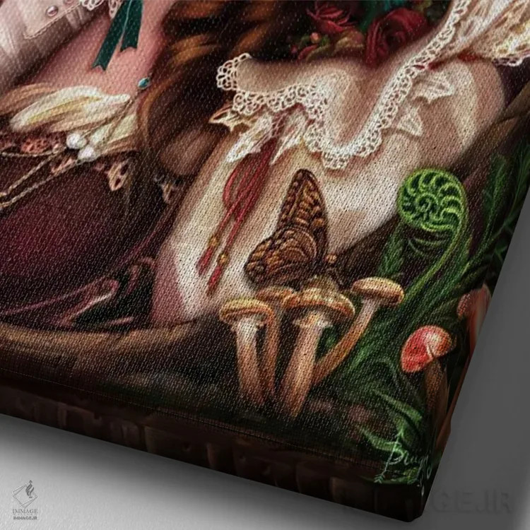 تابلو ملکه پاییز اثر بریگید اشوود - نمای نزدیک بافت بوم