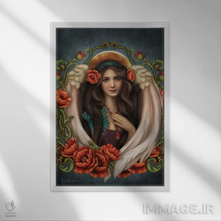 تابلو فرشته خشخاش اثر بریگید اشوود - نمای قابدار سفید