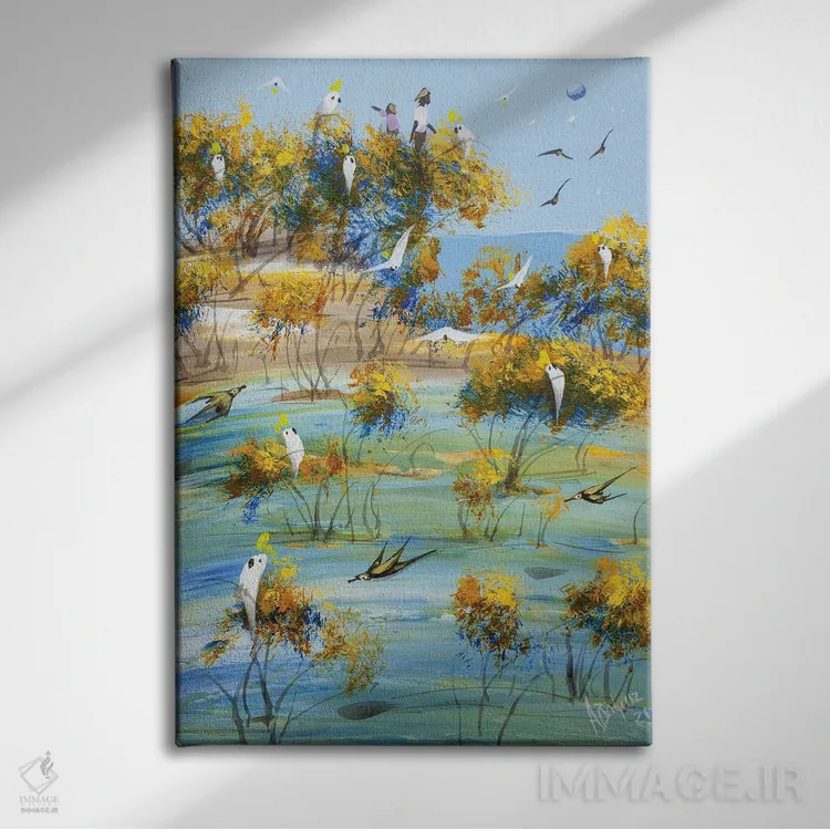 تابلو تا جایی که میتوانیم اوج بگیریم اثر آدام بوگوش - نمای روبهرو روی دیوار