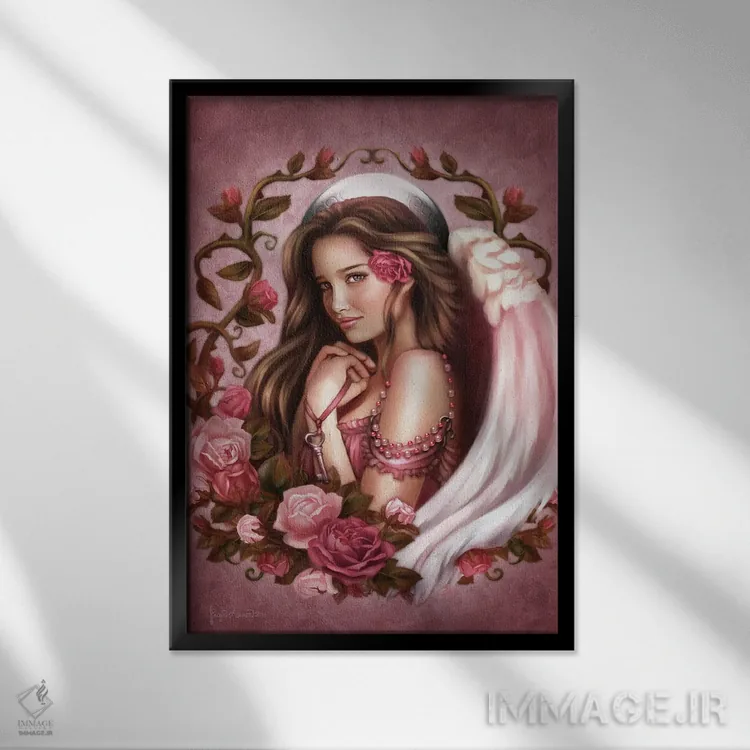 تابلو فرشته رز اثر بریگید اشوود - نمای قابدار مشکی