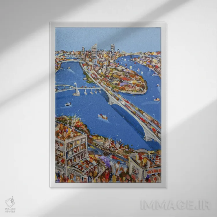 تابلو آبی بریزبن (استرالیا) اثر آدام بوگوش - نمای قابدار سفید