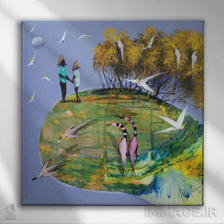 تابلو جفت عاشق اثر آدام بوگوش - نمای روبهرو روی دیوار