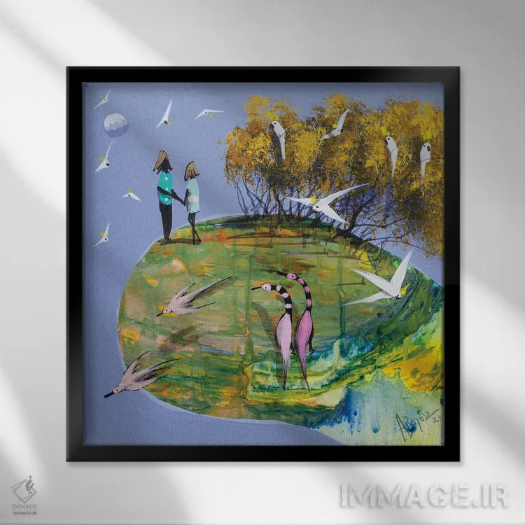 تابلو جفت عاشق اثر آدام بوگوش - نمای قابدار مشکی