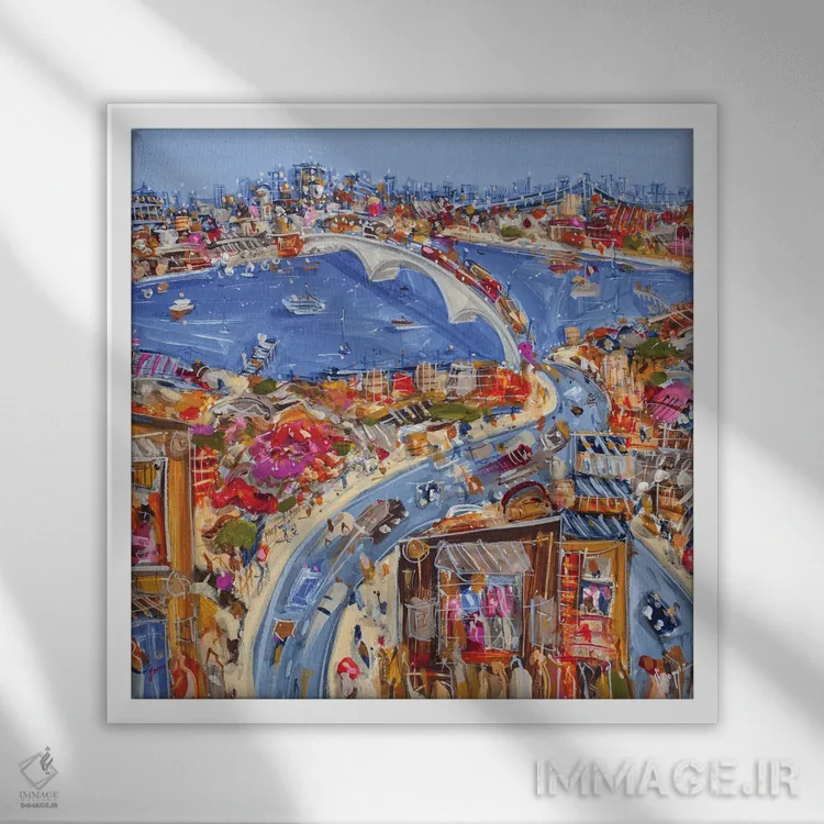 تابلو شور و نشاط کنار رودخانه اثر آدام بوگوش - نمای قابدار سفید