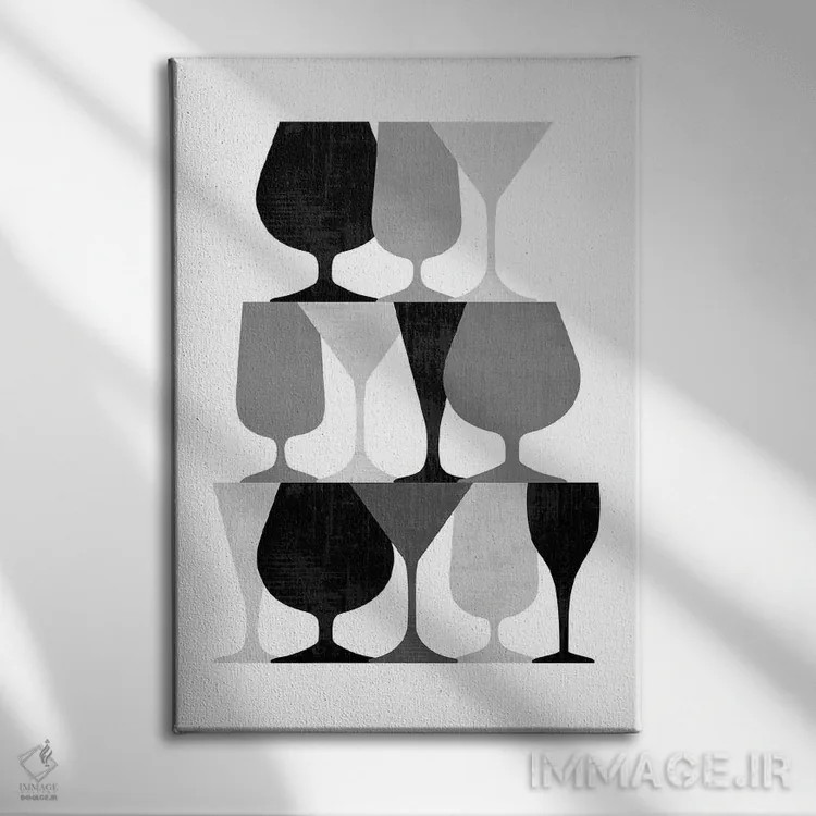 تابلو لیوان نوشیدنی سیاه و سفید اثر بث بوردلون - نمای روبهرو روی دیوار