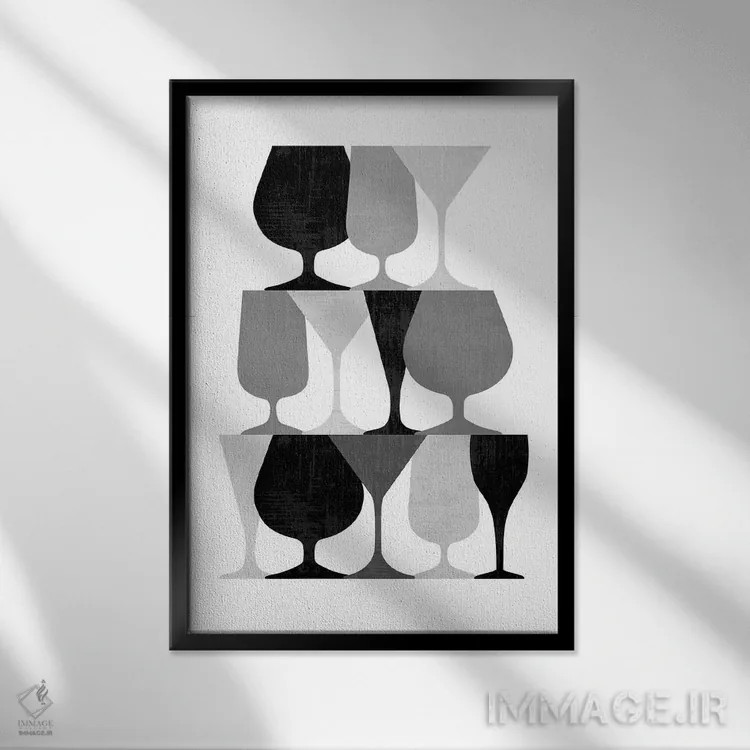 تابلو لیوان نوشیدنی سیاه و سفید اثر بث بوردلون - نمای قابدار مشکی