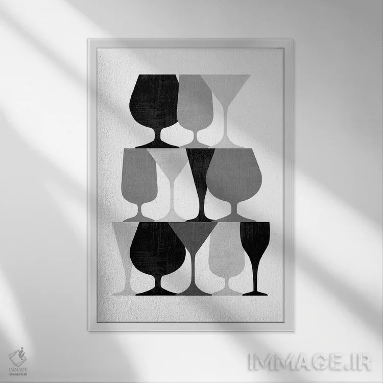تابلو لیوان نوشیدنی سیاه و سفید اثر بث بوردلون - نمای قابدار سفید
