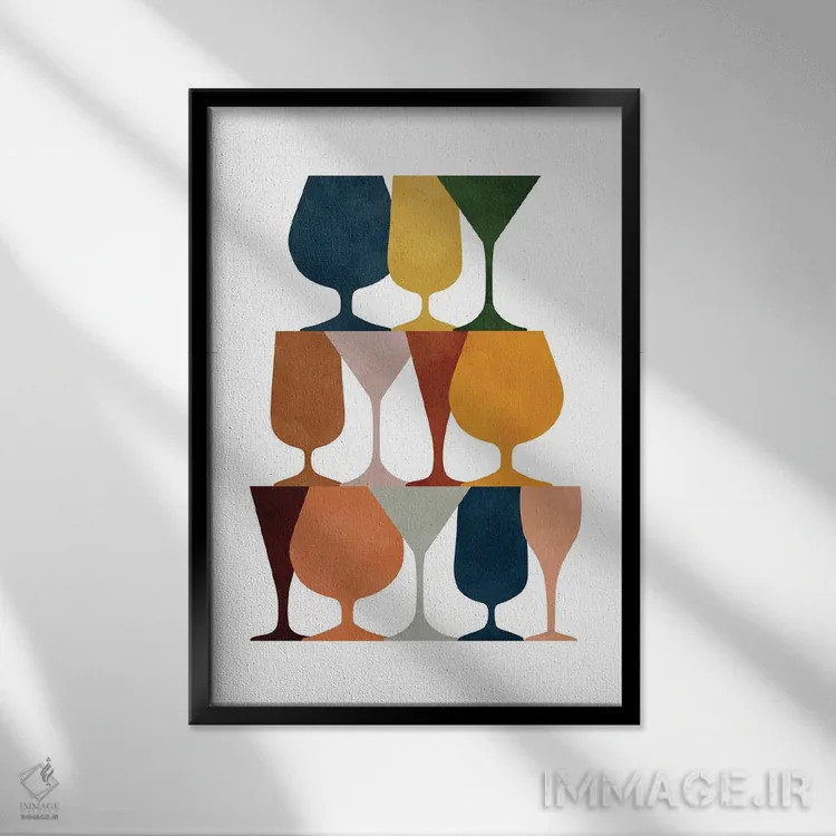 تابلو لیوان نوشیدنی رنگارنگ اثر بث بوردلون - نمای قابدار مشکی