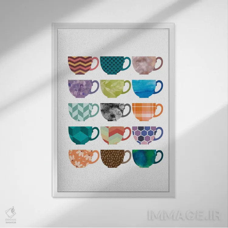 تابلو مجموعهای از فنجانها اثر بث بوردلون - نمای قابدار سفید
