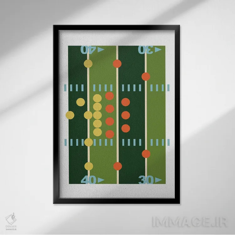 تابلو هنر مدرن زمین فوتبال اثر بث بوردلون - نمای قابدار مشکی