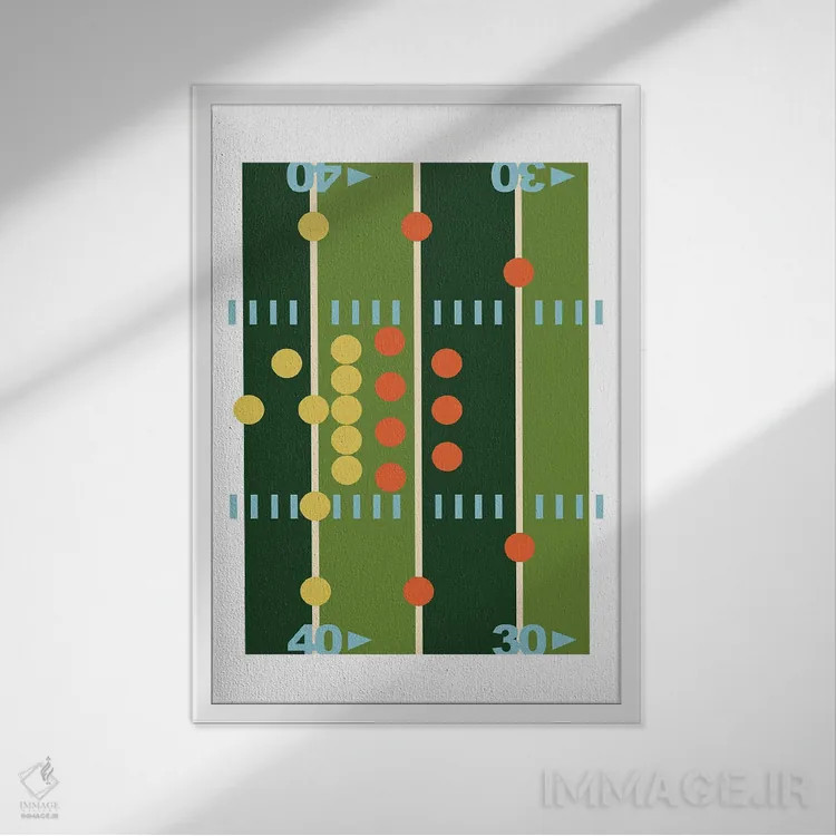 تابلو هنر مدرن زمین فوتبال اثر بث بوردلون - نمای قابدار سفید