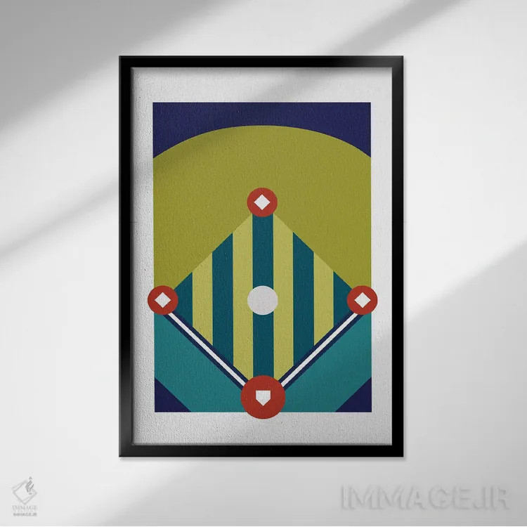 تابلو هنر مدرن زمین بیسبال اثر بث بوردلون - نمای قابدار مشکی