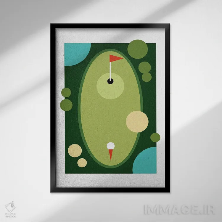 تابلو هنر مدرن زمین گلف اثر بث بوردلون - نمای قابدار مشکی