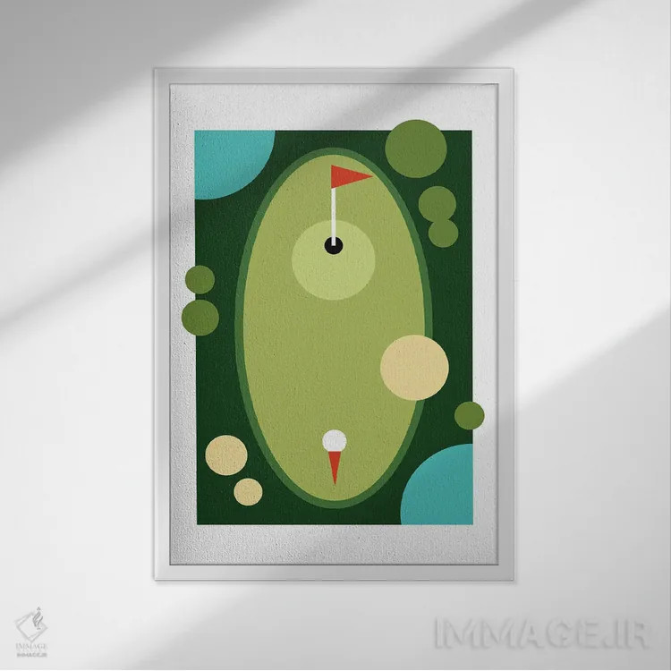 تابلو هنر مدرن زمین گلف اثر بث بوردلون - نمای قابدار سفید