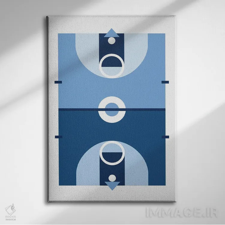 تابلو زمین بسکتبال آبی اثر بث بوردلون - نمای روبهرو روی دیوار