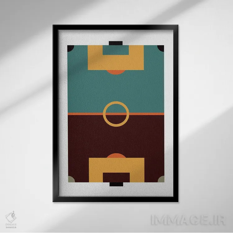 تابلو هنر مدرن زمین فوتبال اثر بث بوردلون - نمای قابدار مشکی