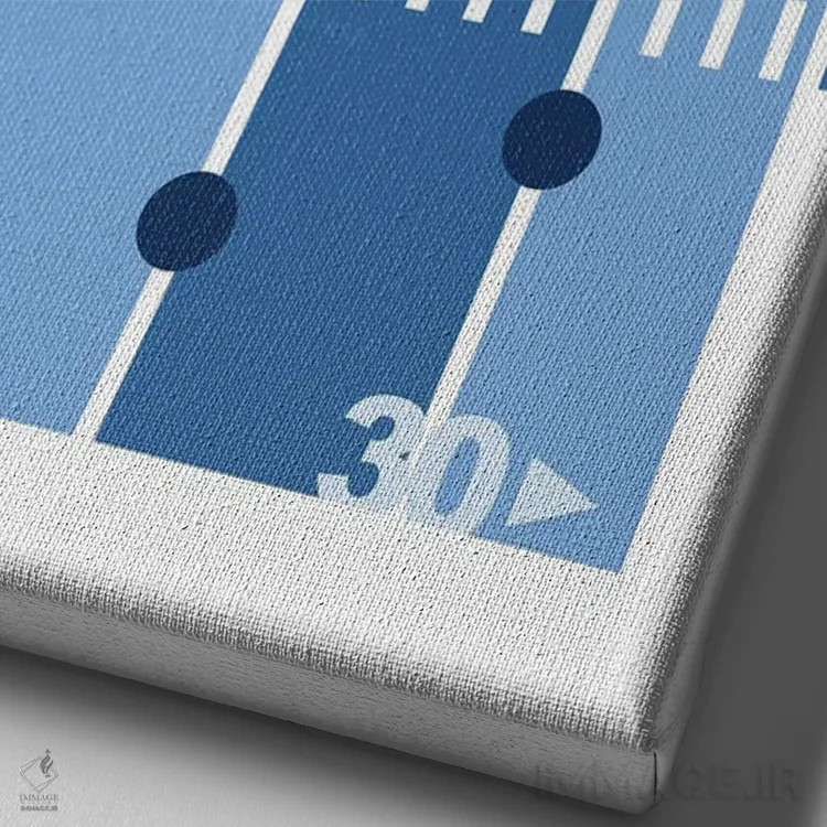 تابلو زمین فوتبال آبی اثر بث بوردلون - نمای نزدیک بافت بوم