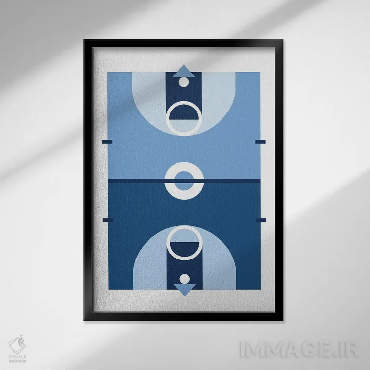 تابلو زمین بسکتبال آبی اثر بث بوردلون - نمای قابدار مشکی