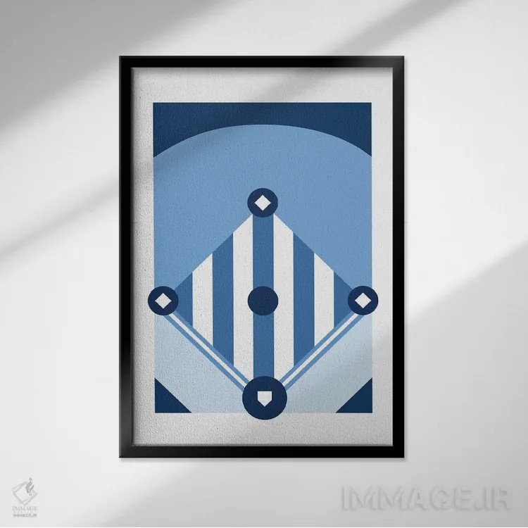 تابلو زمین بیسبال آبی اثر بث بوردلون - نمای قابدار مشکی