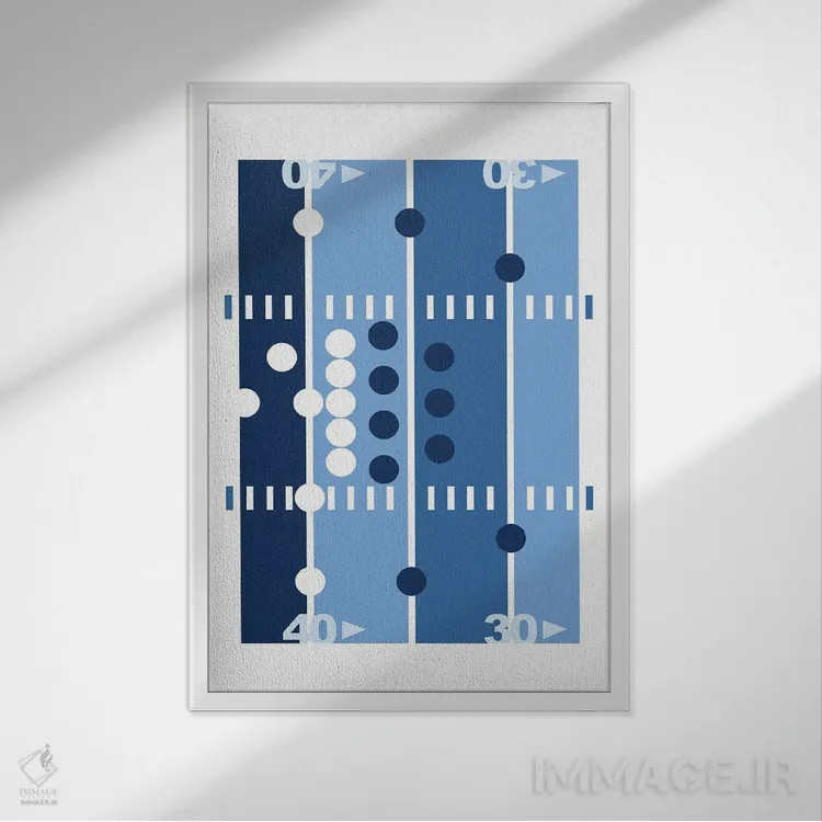 تابلو زمین فوتبال آبی اثر بث بوردلون - نمای قابدار سفید