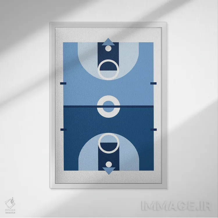 تابلو زمین بسکتبال آبی اثر بث بوردلون - نمای قابدار سفید