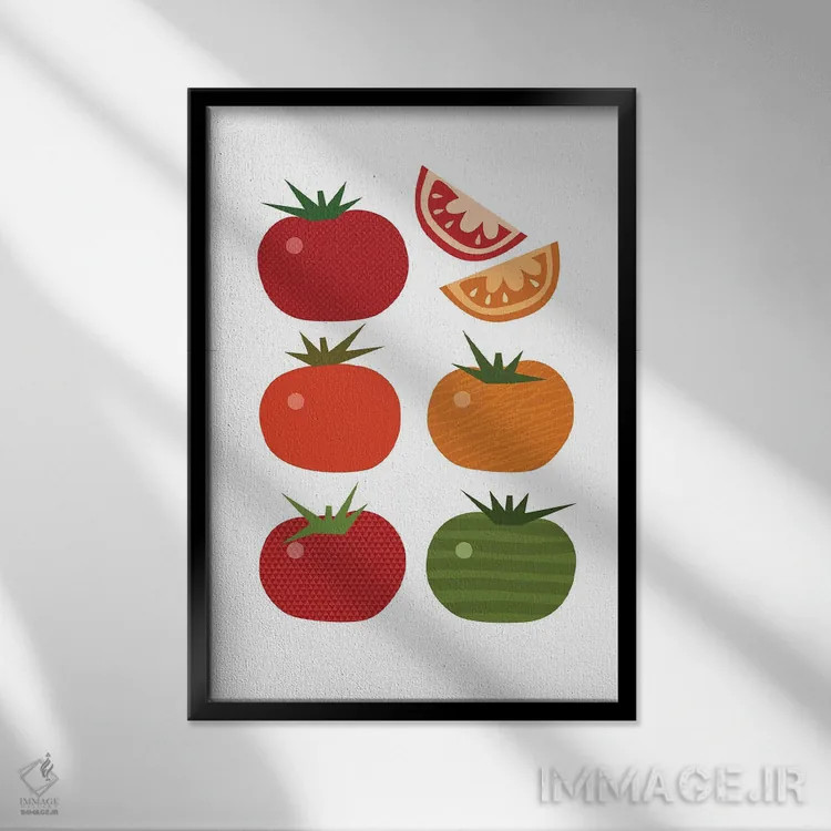 تابلو پاپ آرت گوجهفرنگی اثر بث بوردلون - نمای قابدار مشکی