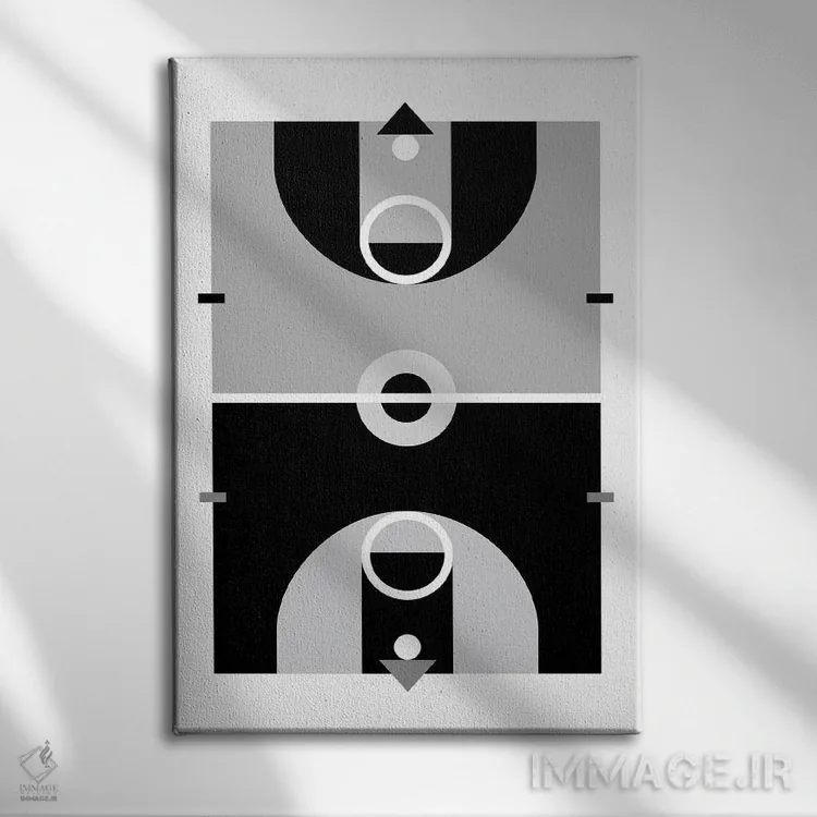 تابلو زمین بسکتبال سیاه و سفید اثر بث بوردلون - نمای روبهرو روی دیوار