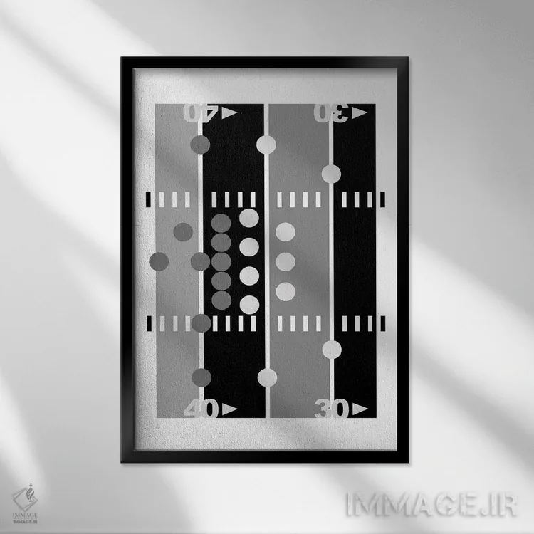 تابلو زمین فوتبال سیاه و سفید اثر بث بوردلون - نمای قابدار مشکی