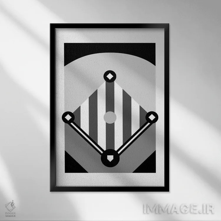 تابلو زمین بیسبال سیاه و سفید اثر بث بوردلون - نمای قابدار مشکی