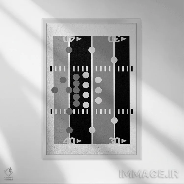 تابلو زمین فوتبال سیاه و سفید اثر بث بوردلون - نمای قابدار سفید