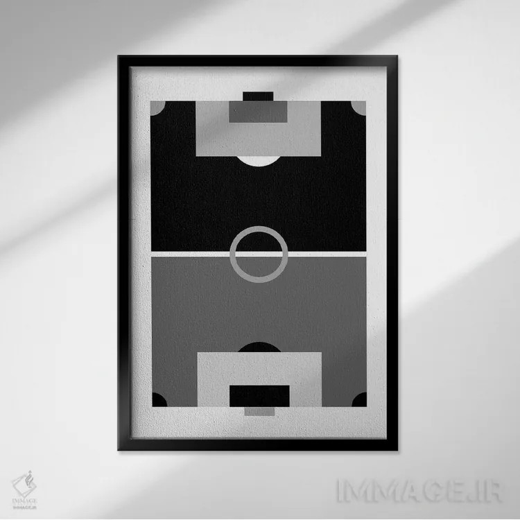 تابلو زمین فوتبال سیاه و سفید اثر بث بوردلون - نمای قابدار مشکی