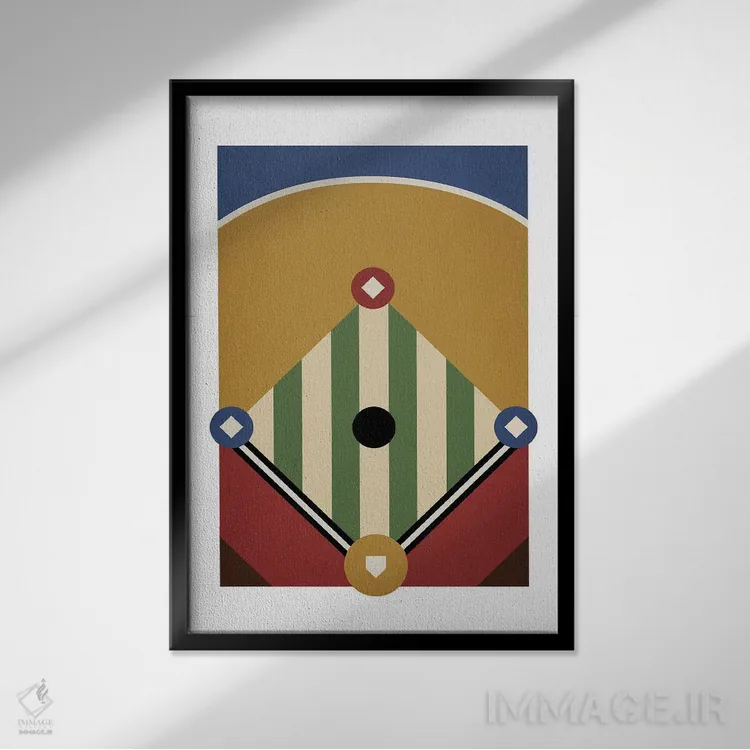 تابلو زمین بیسبال رترو (سبک قدیمی) اثر بث بوردلون - نمای قابدار مشکی