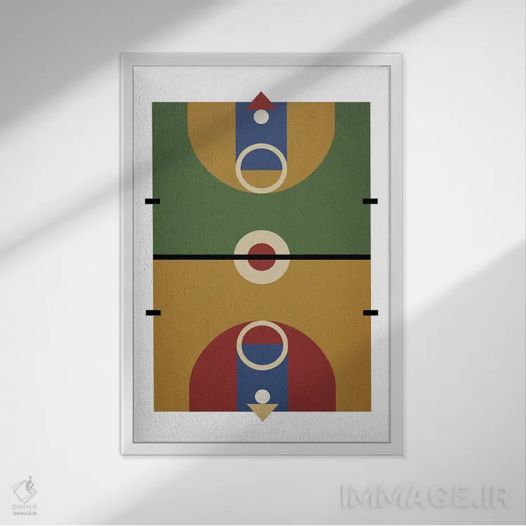 تابلو زمین بسکتبال رترو (سبک قدیمی) اثر بث بوردلون - نمای قابدار سفید