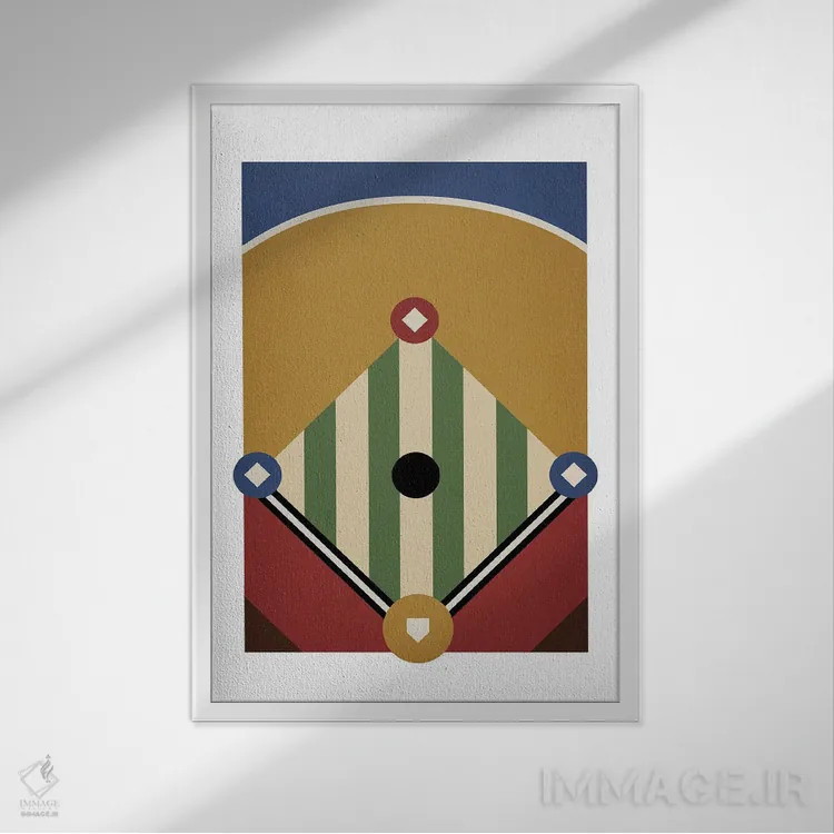 تابلو زمین بیسبال رترو (سبک قدیمی) اثر بث بوردلون - نمای قابدار سفید