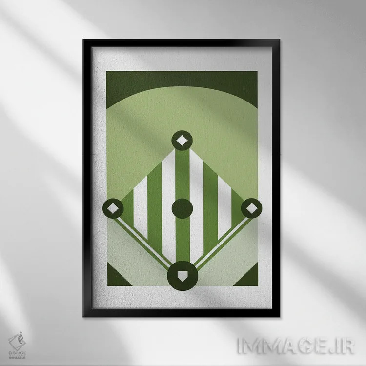 تابلو زمین بیسبال سبزرنگ اثر بث بوردلون - نمای قابدار مشکی