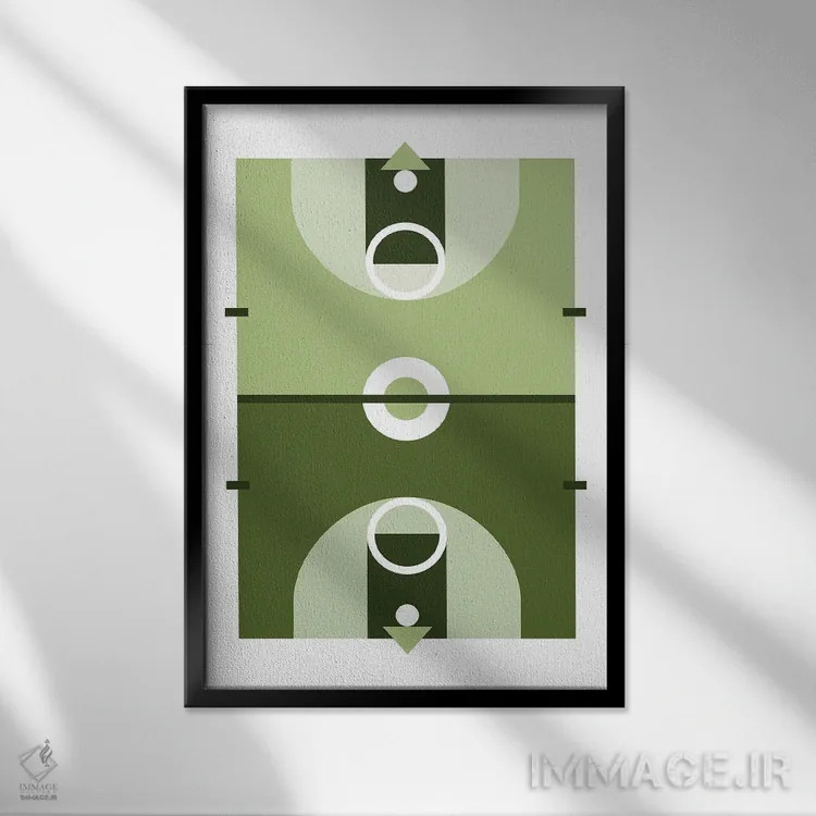 تابلو زمین بسکتبال سبزرنگ اثر بث بوردلون - نمای قابدار مشکی