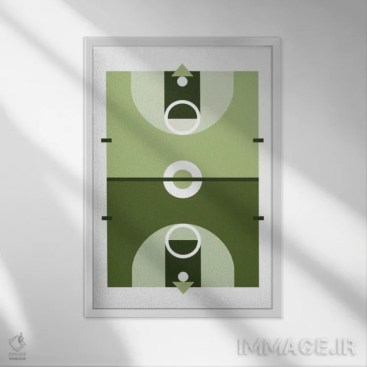 تابلو زمین بسکتبال سبزرنگ اثر بث بوردلون - نمای قابدار سفید