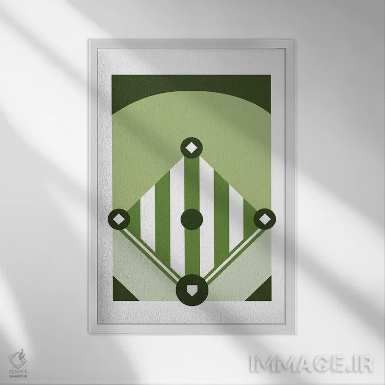 تابلو زمین بیسبال سبزرنگ اثر بث بوردلون - نمای قابدار سفید