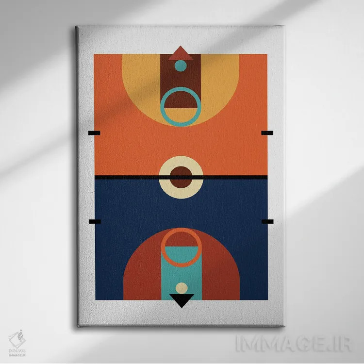 تابلو زمین بسکتبال هنر مدرن اثر بث بوردلون - نمای روبهرو روی دیوار