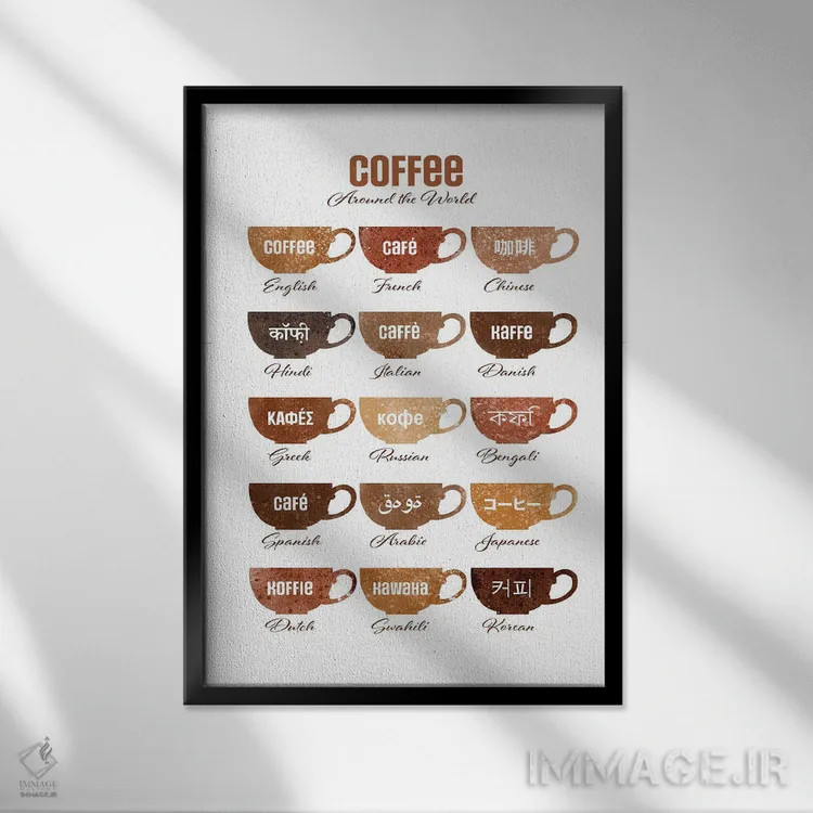 تابلو قهوه در سراسر جهان اثر بث بوردلون - نمای قابدار مشکی