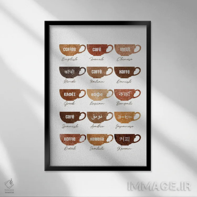 تابلو اصطلاحات قهوه (فرهنگ واژگان قهوه) اثر بث بوردلون - نمای قابدار مشکی