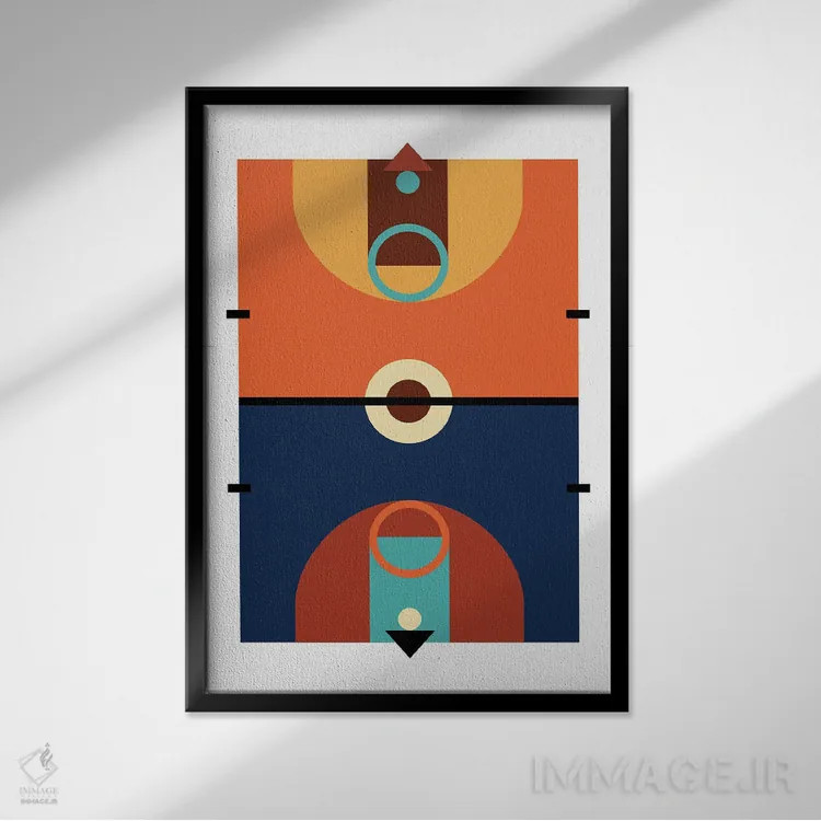 تابلو زمین بسکتبال هنر مدرن اثر بث بوردلون - نمای قابدار مشکی