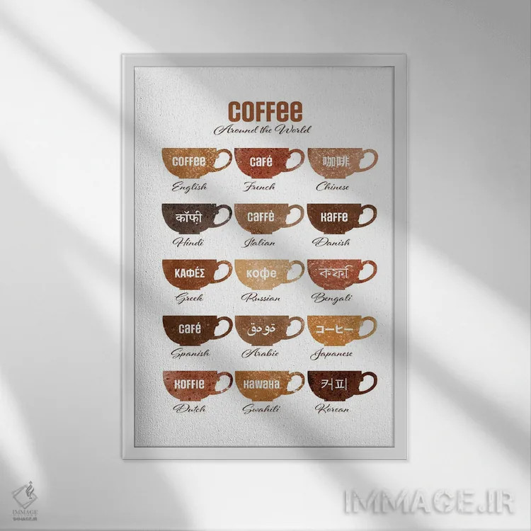 تابلو قهوه در سراسر جهان اثر بث بوردلون - نمای قابدار سفید